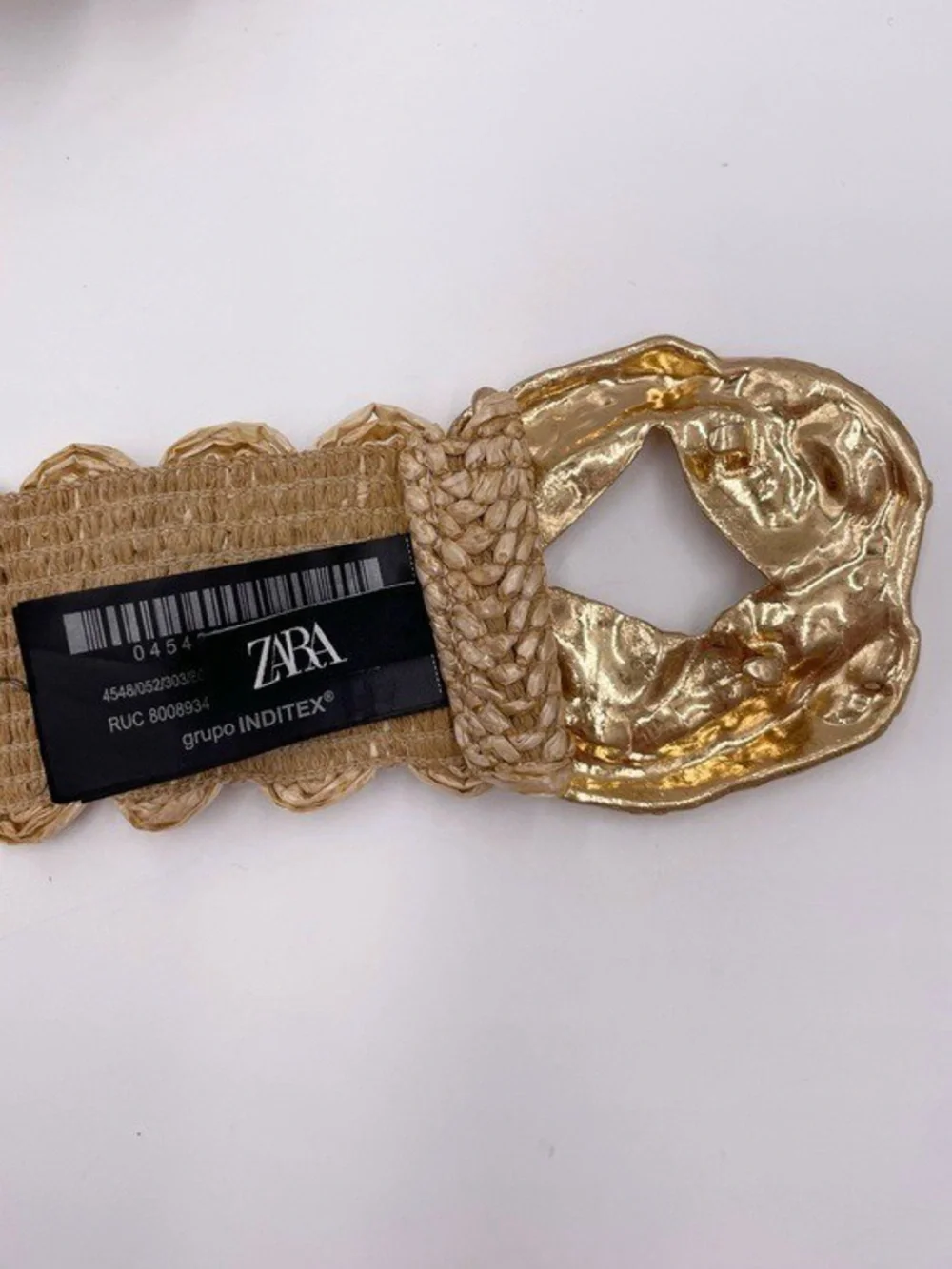 Zara NWT Metallic Gold Woven stretch Waist Belt Textured Round Buckle -size 30